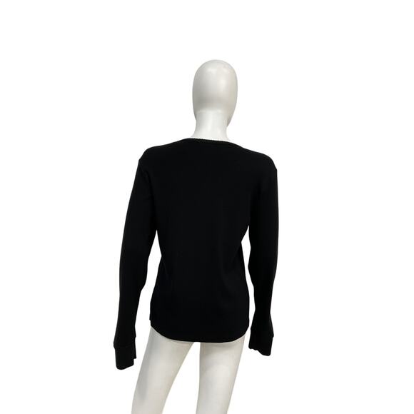 Donni. 'The Baby' Black Cotton Rib Scallop Long Sleeve Top Size XL - Picture 3 of 4